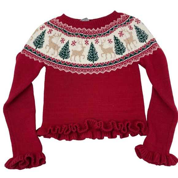 Tahari Other - Tahari Argyle Sweater Girl Toddler Size 4T Christmas Holiday Red White Reindeer